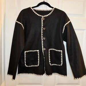 Black Knit Cardigan w/ Pearl Trim